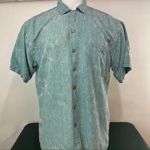 Island Shores Hawaiian Shirt Mens XL Blue Floral 100% Silk Short Sleeve (121)